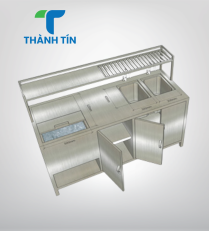 QUẦY PHA CHẾ INOX - THÙNG ĐÁ, 2 CHẬU RỬA, KỆ TRÊN QUẦY