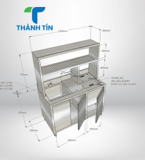 QUẦY PHA CHẾ INOX CÓ KỆ 2 TẦNG 