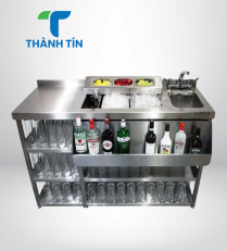 QUẦY PHA CHẾ INOX CÓ RAIL ĐỰNG SIRUP VÀ LY