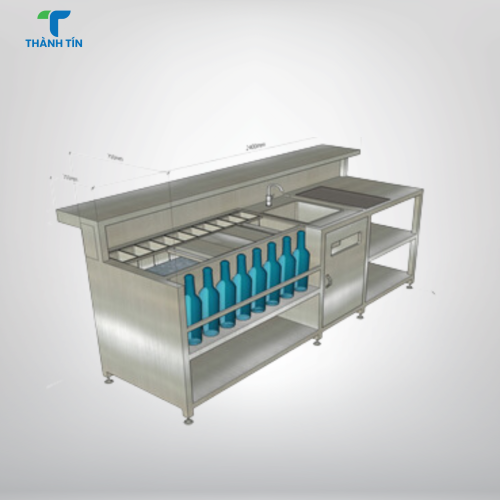 QUẦY PHA CHẾ INOX CÓ KỆ RA MÓN