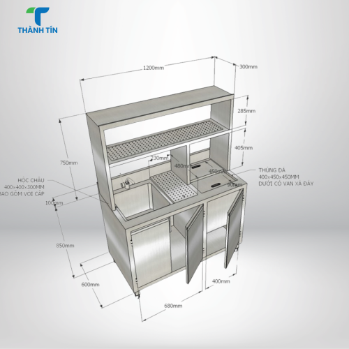 QUẦY PHA CHẾ INOX CÓ KỆ 2 TẦNG 
