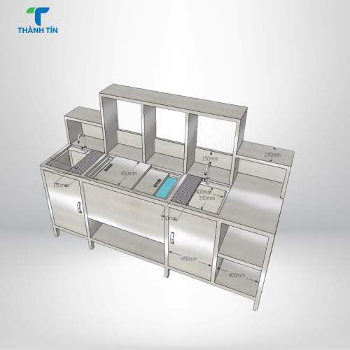 QUẦY PHA CHẾ INOX CÓ KỆ 1 TẦNG