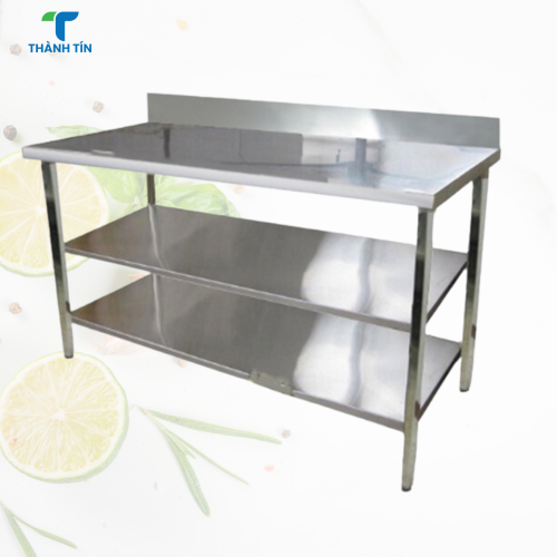 BÀN INOX 3 TẦNG CÓ GÁY