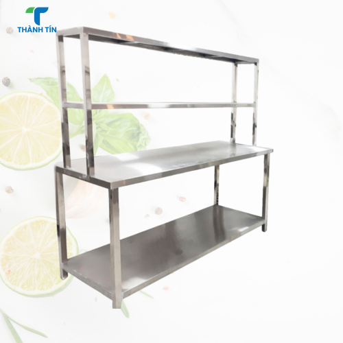 BÀN INOX 2 TẦNG CÓ KỆ PHẲNG TRÊN BÀN