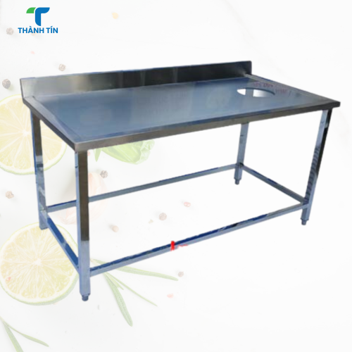 BÀN SƠ CHẾ  INOX CÓ LỖ XẢ RÁC