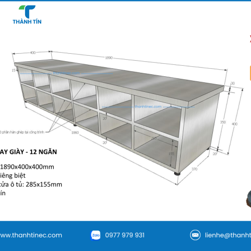 KỆ NGỒI THAY GIÀY INOX - 12 NGĂN