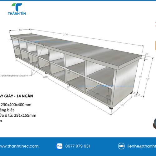 KỆ NGỒI THAY GIÀY INOX - 14 NGĂN