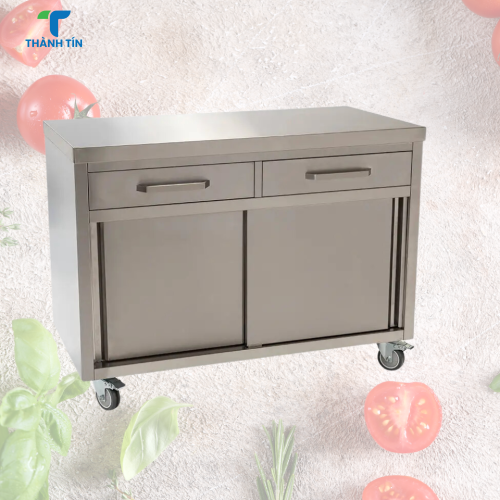 TỦ INOX DI ĐỘNG CÓ 2 HỘC KÉO